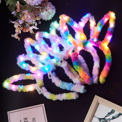 Street stall night market toy luminous headband hair accessories Yiwu feather rabbit ears headband plush headband push hair clip