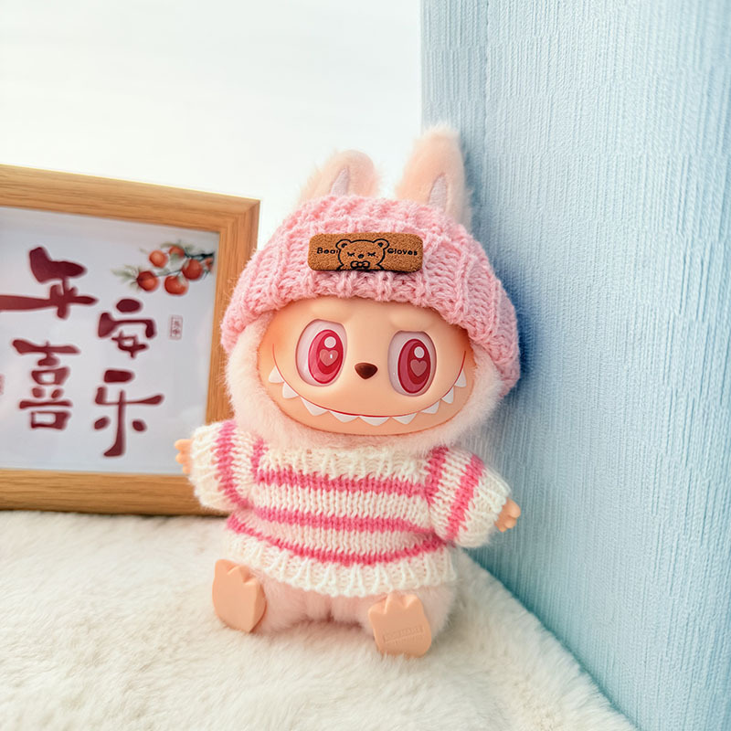 Solo ropa] Llavero de primera y segunda generación Labubu colgante de ropa Rabubu ropa de bebé suéter de punto traje de sombrero