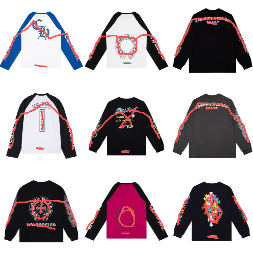 크로스보더 트렌디 브랜드 Chrome Hearts 긴팔 티셔츠 순면 남녀공용 루즈핏 도매 판매중