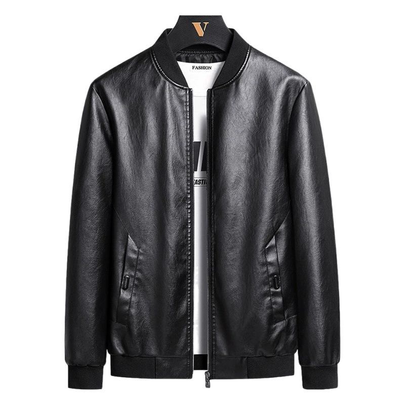 Весенний и осенний тренд мужской бейсбольный воротник мотоциклетный кожаный пиджак толстый молодой человек плюс толстый размер свободный кардиган