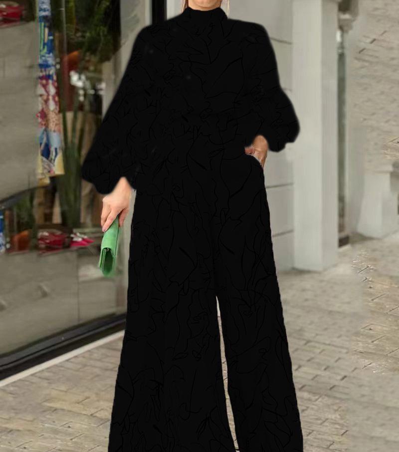 2022 verano europeo y americano ropa de mujer Amazon elegante cintura con cordones de manga larga Halter pantalones impresos mono