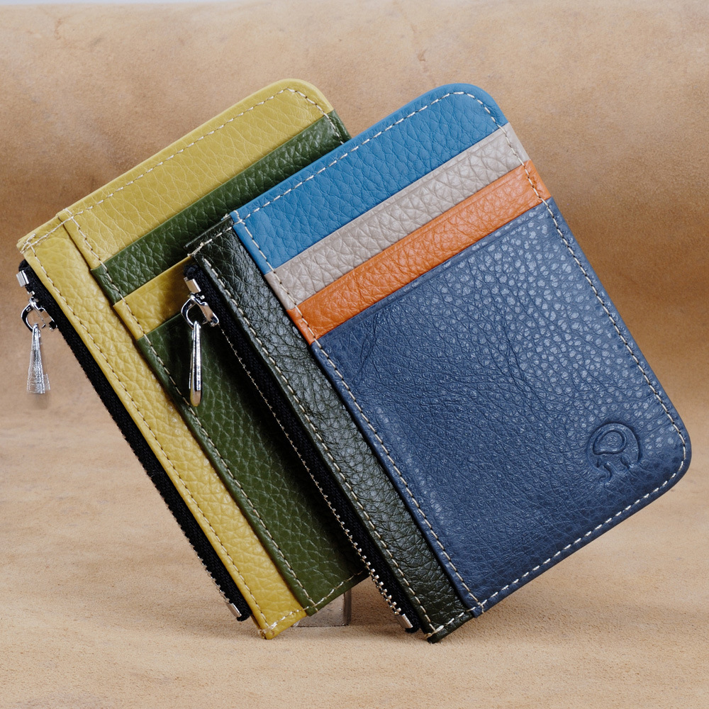 Small round elephant youth driving ID bag zipper coin purse bank card bag head layer cowhide lady color