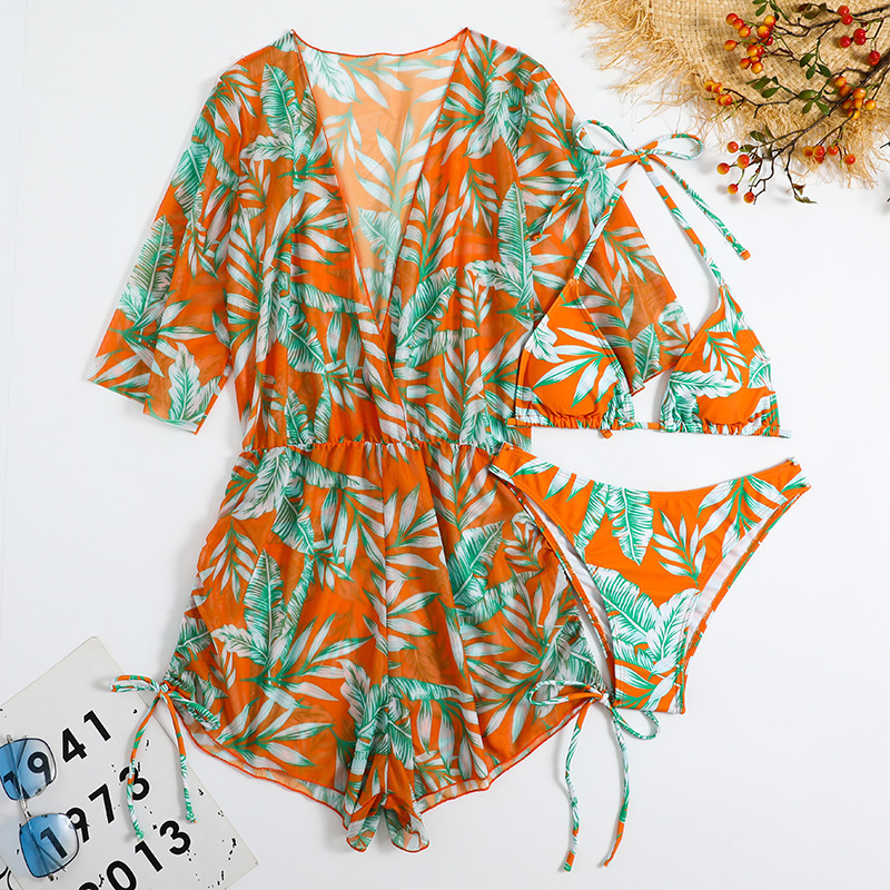 154g Weight Long Sleeve Sleeve Length Polyester Fabric Type Shorts Sets Sets Type Women's Beach Printing 3 Piece Set Bikinis