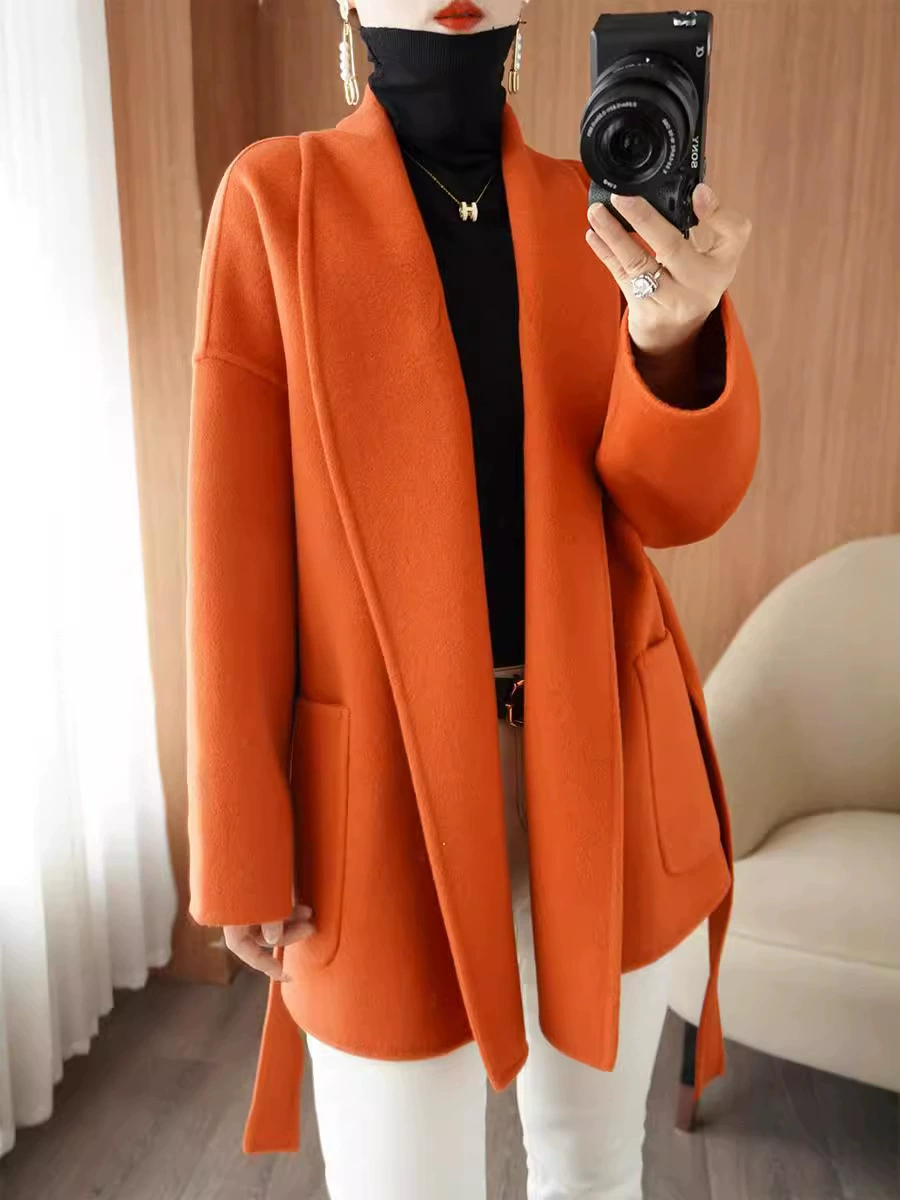 Двусторонний шерстяной пояс и куртка для отдыха: городской стиль, slim fit, простой и элегантный дизайн