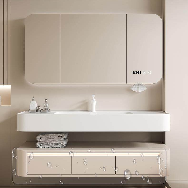Light Luxury High-End Oak Lacquered Microcrystalline Stone Integrated Basin Smart Combination Layered Bathroom Cabinet Washbasin Light Luxury High-End Oak Lacquered Microcrystalline Stone Integrated Basin Smart Combination Layered Bathroom Cabinet Washbasin