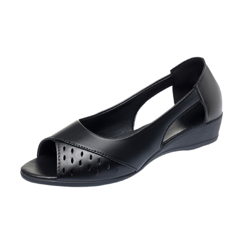 Sandalias con fondo de tendón de res, zapatos cómodos de boca de pez de fondo plano de cuero suave para mujer, nuevos zapatos de madre huecos de todo fósforo, sandalias de cuña para mujer