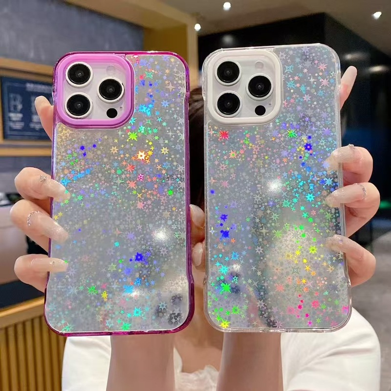 适用iphone16promax韩风金箔星闪手机壳苹果15无边框新款保护套女|undefined