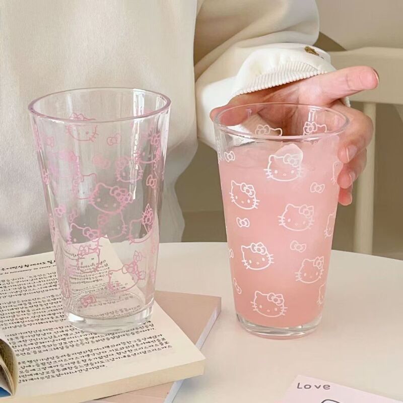 New Cartoon Kitten Thickened Glass Cup, Cute Transparent Household Water Cup, Can Be Printed with Logo, Office Coffee Cup