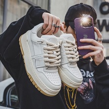 3177巴黎板鞋厚底男款高街新款复古工装男鞋日系胖丁增高面包鞋