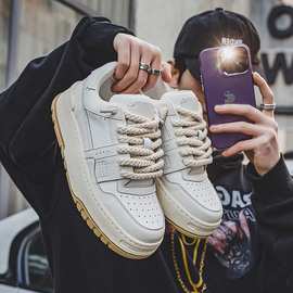 3177巴黎板鞋厚底男款高街新款复古工装男鞋日系胖丁增高面包鞋