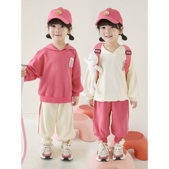 Qiu Duomeng Girls Casual Sports Suit 2024 Spring and Autumn New Children's Cartoon Hooded Sweatshirt and Pants Two-piece Set