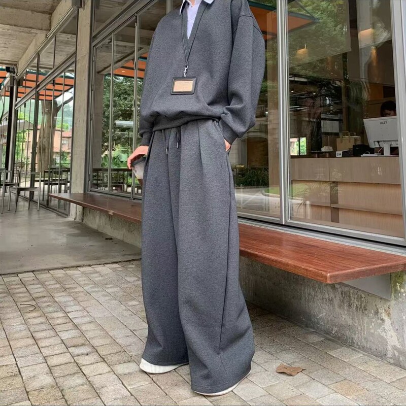 秋季上新高品质宽松型时尚简约休闲轻奢男士假两件卫衣套装棉|undefined