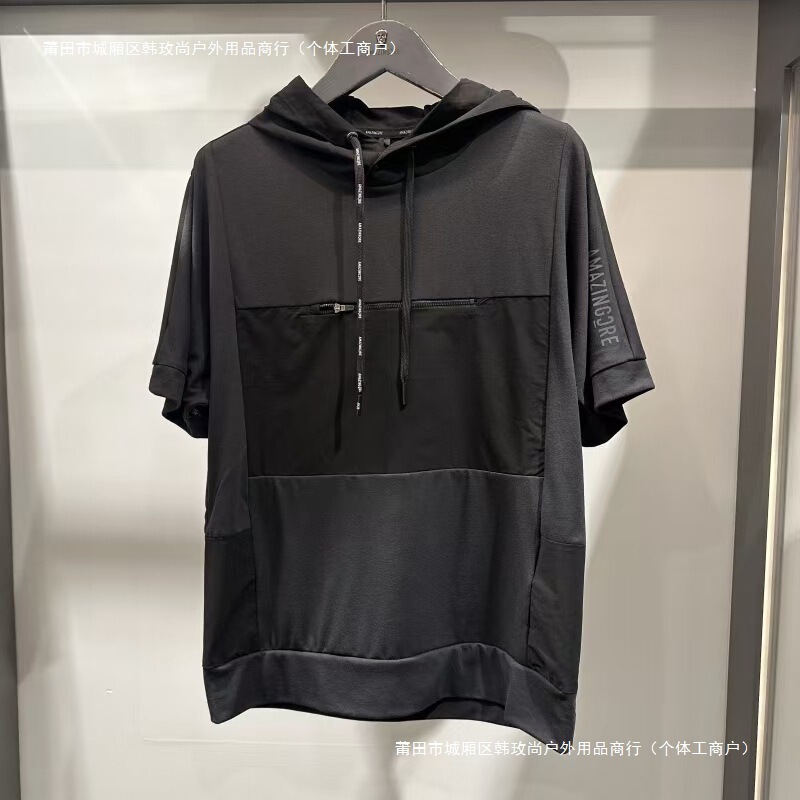 25 Summer New Korean Golf Clothing Men's Casual Fashion Hooded Cropped Top Color Matching Shorts Suit