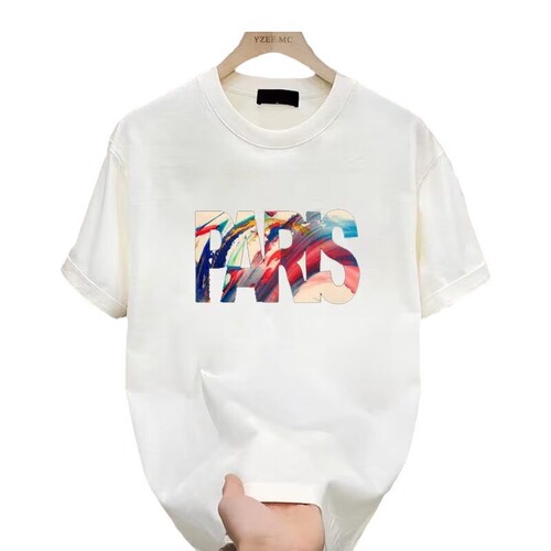 Paris Short-Sleeve Men's Hong Kong Style T-Shirt Heavyweight Trendy Versatile Summer Clothes Men's Streetwear Brand Loose American Retro High Street