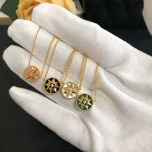 925纯银迪家罗盘项链镀18K金八芒星六芒星白贝母吊坠锁骨链高版本