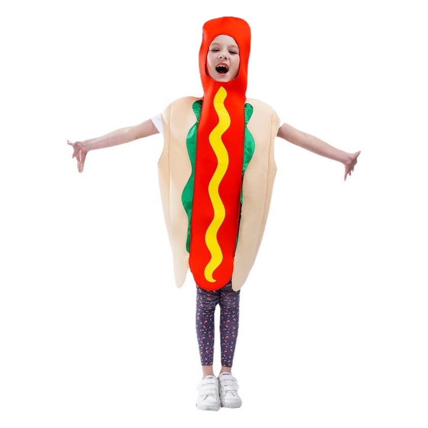 Los niños de Halloween parodia traje de perro caliente comida divertida fiesta de perro caliente Cosplay traje Cosplay