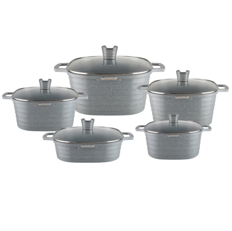 Olla de fundición a presión Olla de sopa cuadrada Juego de 10 piezas Olla de aluminio Olla de sopa Juego de utensilios de cocina de productos fritos en profundidad Olla antiadherente Olla de comercio exterior