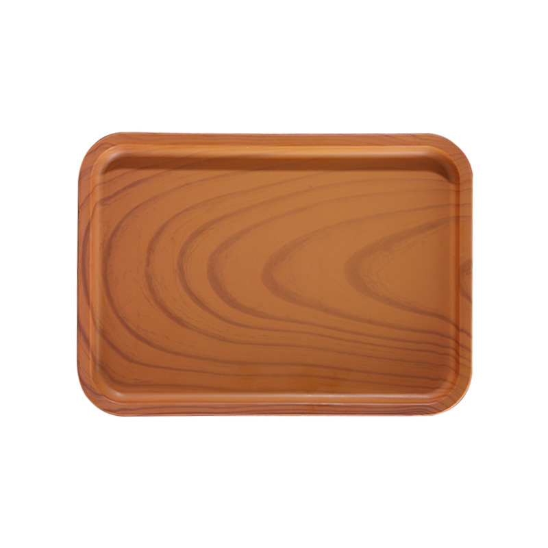 Bandeja de plástico, bandeja de té, rectangular, hogar, sala de estar, plato de almacenamiento de bocadillos de frutas, plato de comedor de grano de madera de imitación al por mayor