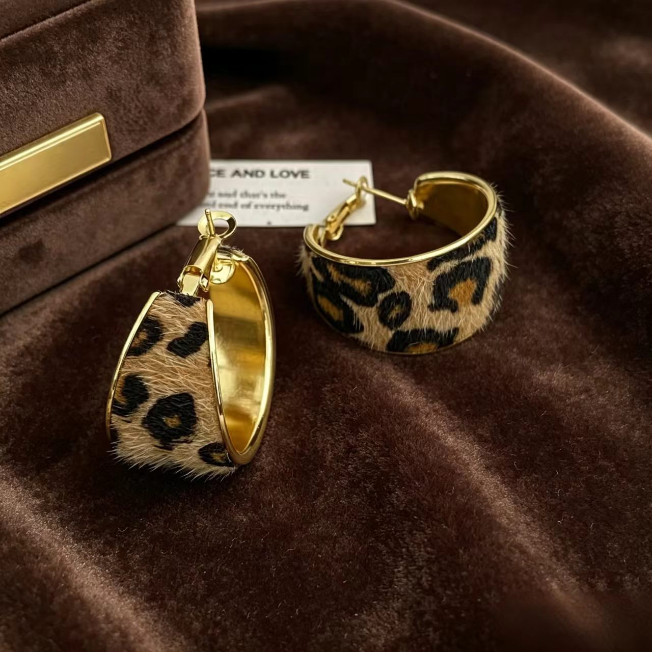 Leopard Print Circle Earrings for Women, Autumn and Winter Style, Retro Geometric Wide-Edge, High-End, Exaggerated, Niche Style Earrings