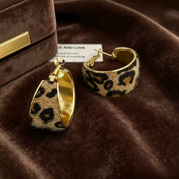 Leopard Print Circle Earrings for Women, Autumn and Winter Style, Retro Geometric Wide-Edge, High-End, Exaggerated, Niche Style Earrings
