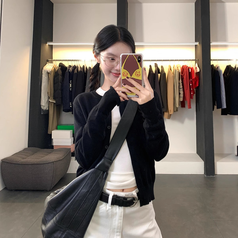 Sweater Solid Color Slimming Round Neck Knit Cardigan Soft Nan Tao Cashmere Thin Coat Cozy Lazy Style Top for Women