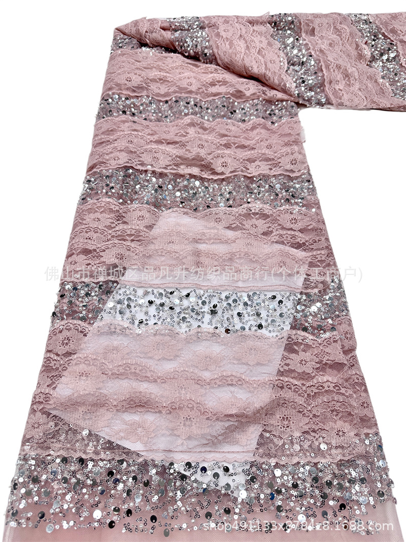 24 filas de encaje hecho a mano 8 filas de cuentas de tela bordada de cristal de alta calidad sequilla tela de moda vestido
