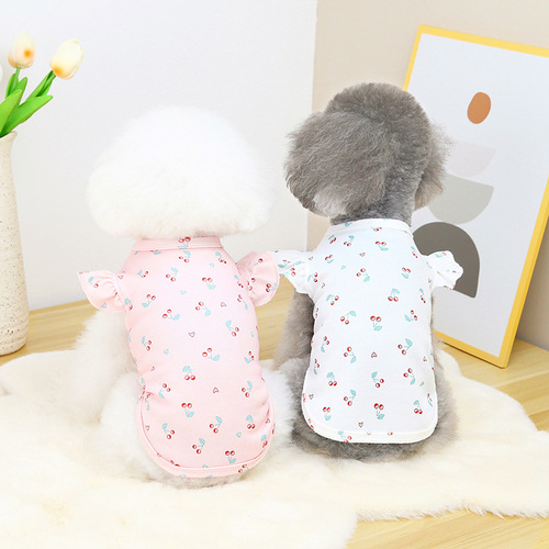 New puppy clothing lace sleeve T-shirt small and medium-sized dogs Teddy pet puppy clothes Pomeranian spring and summer clothing