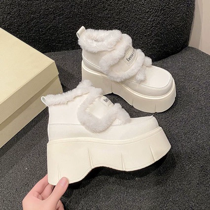 9 увеличенных белых снежных сапог женские зимние новые бархатные теплые толстые подошвы из кекса липучки шерстяной хлеб обувь