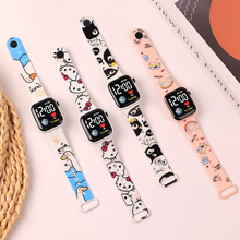 跨境新款卡通地球彩印学生LED电子手表时尚印花方形Y1按键电子表