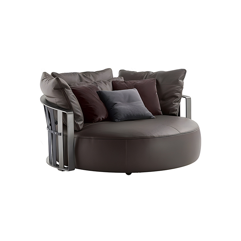 304 Stainless Steel Round Sofa: Luxurious, Minimalist Design for Living Rooms, Villas, and High-End Homes&mdash;Featuring a Premium, Swivel-able Genuine Leather Sofa