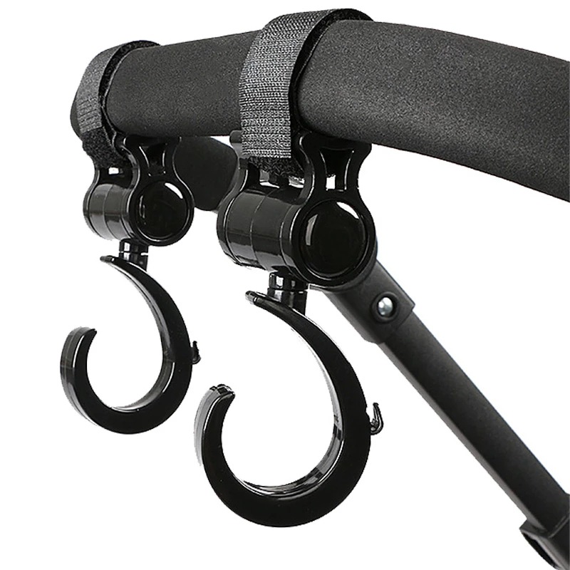 Baby stroller hooks, children's stroller hook accessories, 360-degree rotating large hooks, umbrella stroller Velcro hooks (2 pieces)