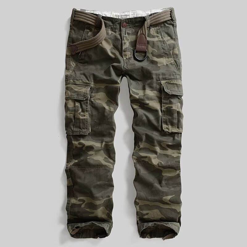 Casual Pants Washed regular Straight Loosen Outdoor Military Instructor Combat Pants Camouflage Pants Men's Tooling Trendy Pants