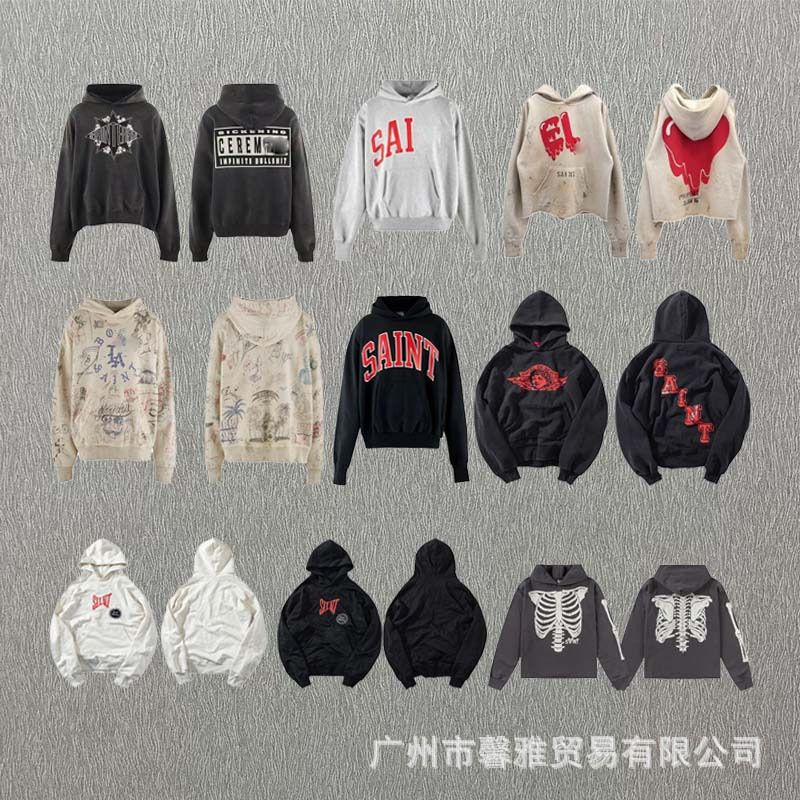 American Retro High Street Letter Printed Hooded Sweatshirt for Men and Women Loose Casual Trendy Brand Hoodie Sweatshirt Jacket
