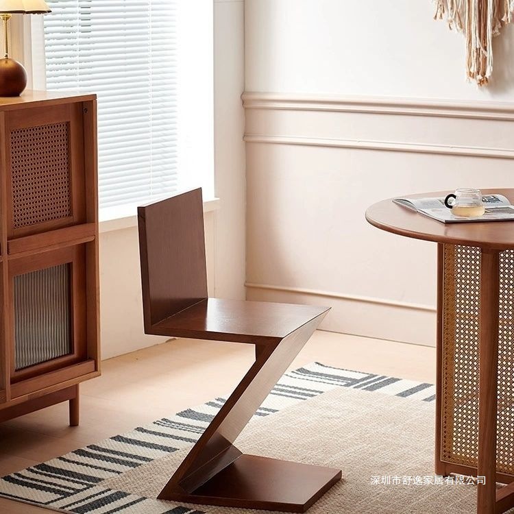 中古椅子复刻Zigzagchair设计师餐椅创意实木靠背中古风餐椅z字椅|undefined