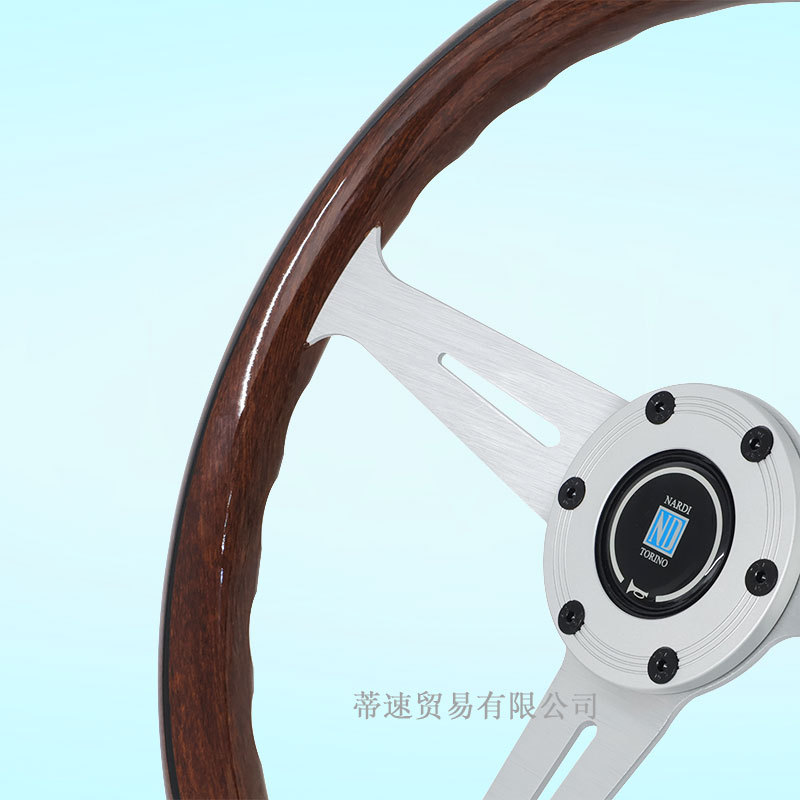Cross-Border Best-Selling Nardi Modified 14-Inch 350mm Peach Wood Color Steering Wheel with Universal 74mm Hole Spacing and Aluminum Horn Cover
