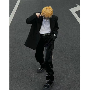 2024 New European and American Fried Street Cool Handsome Liquid Sense Bright Black PU Leather Pants Men's and Women's Casual Pants Loose Slim Trendy Pants