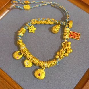 Chinese-Style Ancient Gold Multi-Element Braided Hammered Bracelet for Men and Women, Wealth-Wrapped Bracelet