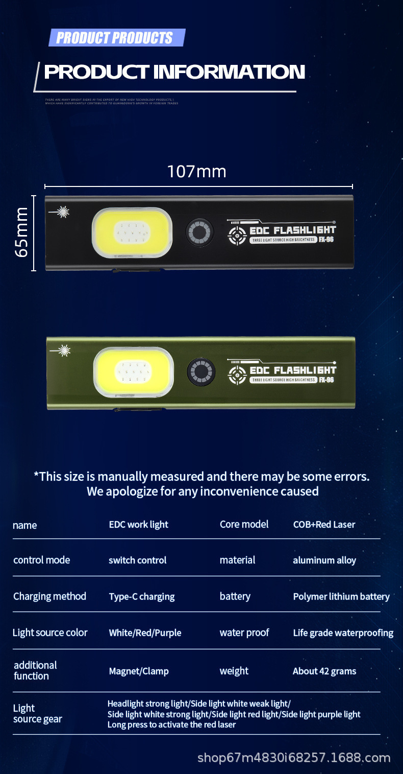 New Led Flashlight Multi-Functional Small Portable Mini Rechargeable Laser Magnetic Work Light