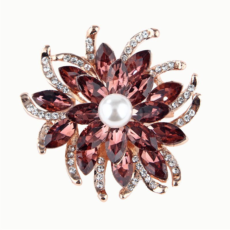 20g Weight Crystal, Rhinestones, Pearl Inlay Material Brooches Classification Fashion Pin Flower Alloy Inlay Crystal Rhinestones Pearl Women'S Brooches