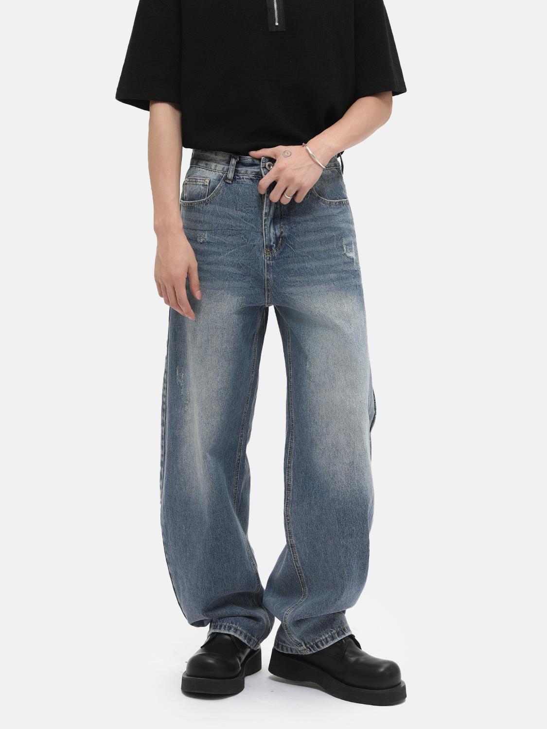 MTLCLOTHES Hombres| High Street hace viejos estilos de moda blancos blancos de lavado sueltos machetes jeans de moda casual