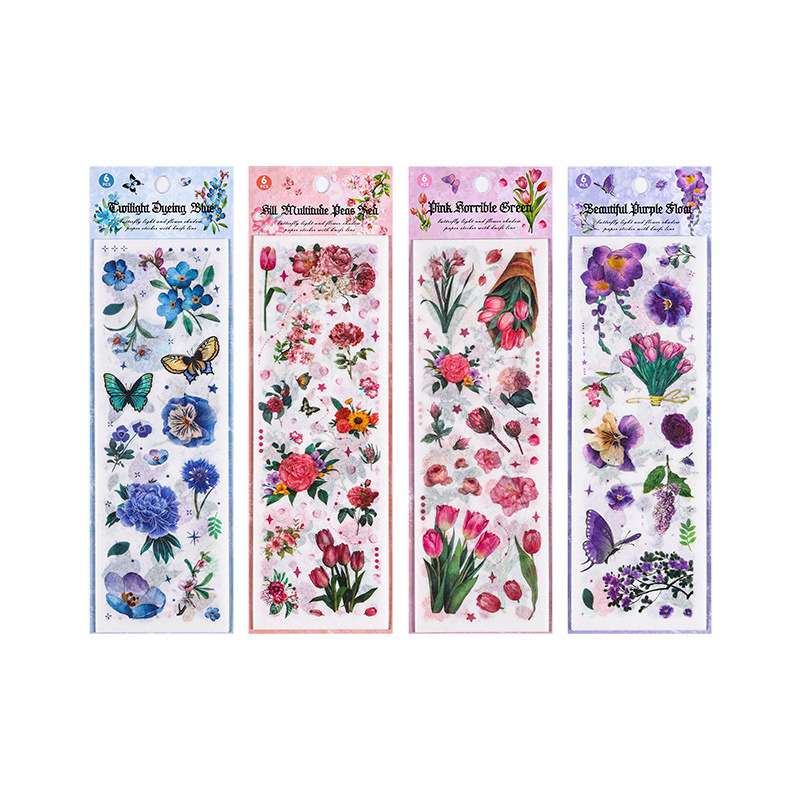 Butterfly Light Flor Sombra Creativa y Papel Pegatinas Retro Butterfly Floral Cuaderno Pegatinas Niños Diy Material Cuaderno Pegatinas