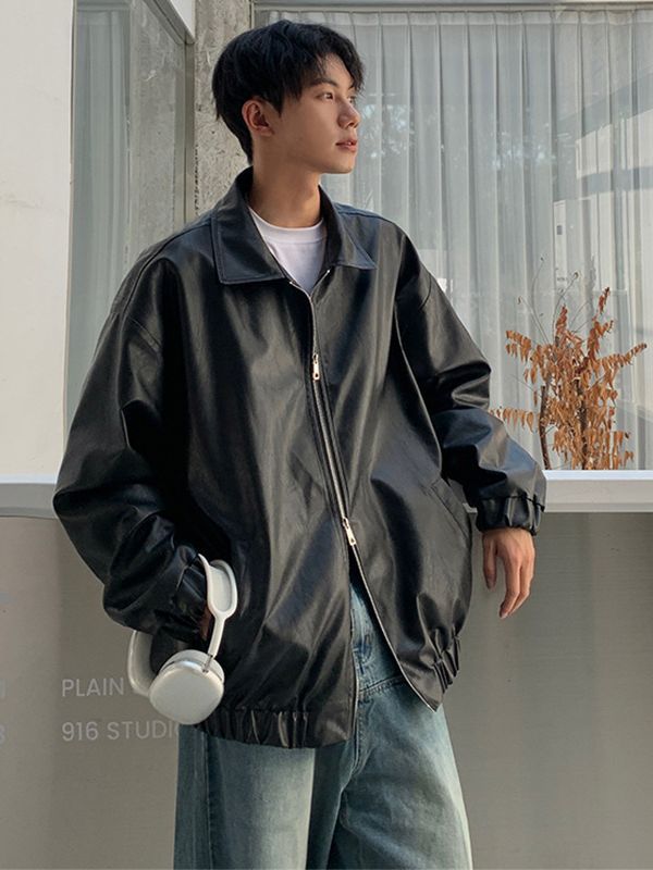 Abrigo de cuero de los hombres otoño americano retro moda marca pu guapo de alto grado sentido frito calle más tamaño suelta motocicleta pu chaqueta de cuero