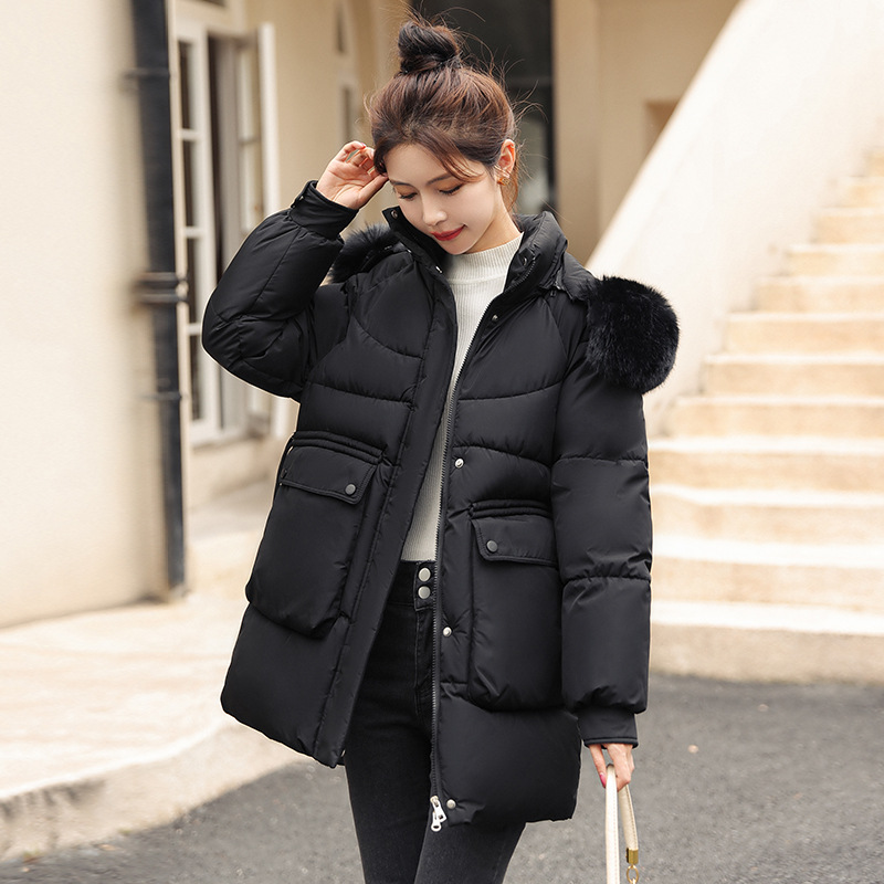 Women's Clothing New large size down jacket for women in winter loose large fur collar hooded thickened medium and long cotton coat for small size_voghion.com