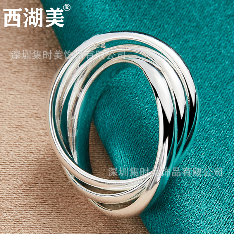 Manufacturers wholesale silver smooth three ring ladies fashion jewelry jewelry West Lake beauty