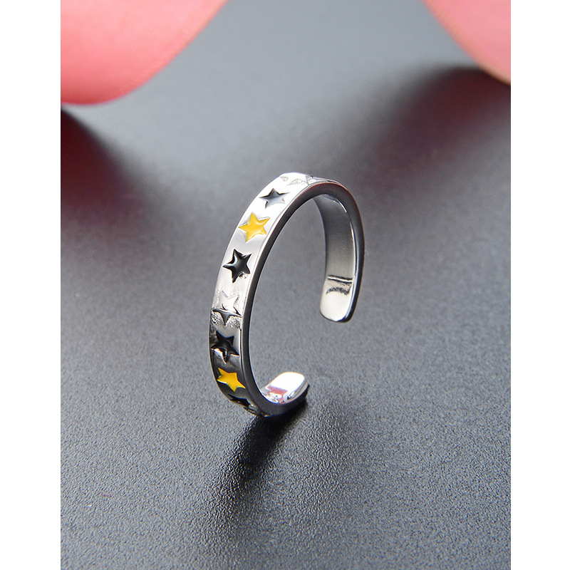 TikTok mismo estilo goteando aceite anillo Abierto Femenino al por mayor Estrella s925 plata anillo de dedo índice joyería de moda estilo japonés y coreano