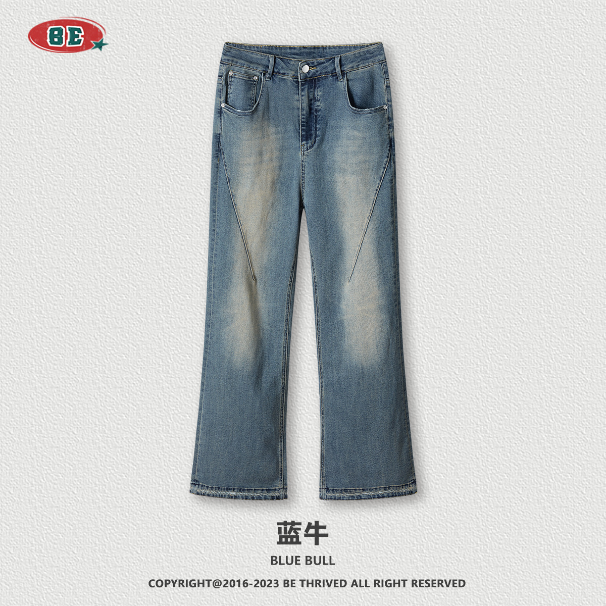 BE ropa de hombre | 2025 primavera estilo americano de moda suelta lavado de marca destrucción vibe estilo micro-corte jeans pantalones hombres de moda