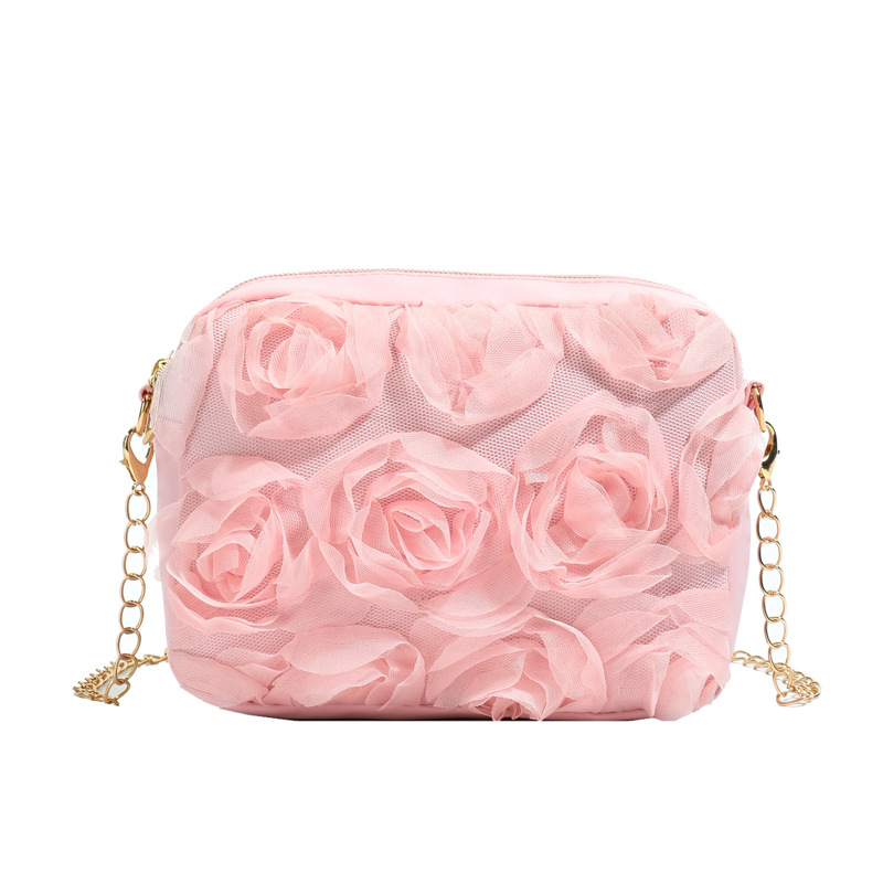 Nuevos accesorios para niños coreanos bolsos de encaje dulce flor tridimensional bolsos de mano frescos bolsos pequeños para hombres y mujeres