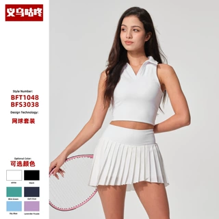 跨境新款裸感紧身运动背心跑步网球健身瑜伽服POLO翻领运动衫修身