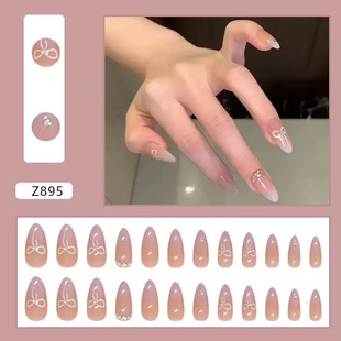 Pure Desire Style Wearable Nails New Nail Art for Women, Nude Color with Rhinestones, White Graffiti Nail Enhancement Nail Stickers