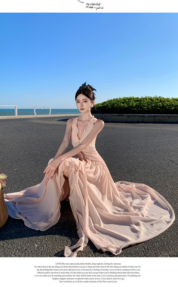 Beach Dress Women, Summer Wear For Seaside Vacations, Ultra-fairy Backless Dress, Bohemian Long Skirt With A Large Hem,_ecoleips.com